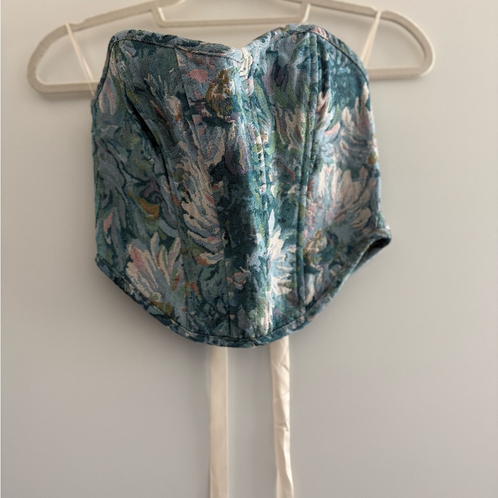 Buckle Floral Corset Top - Blue and Green
